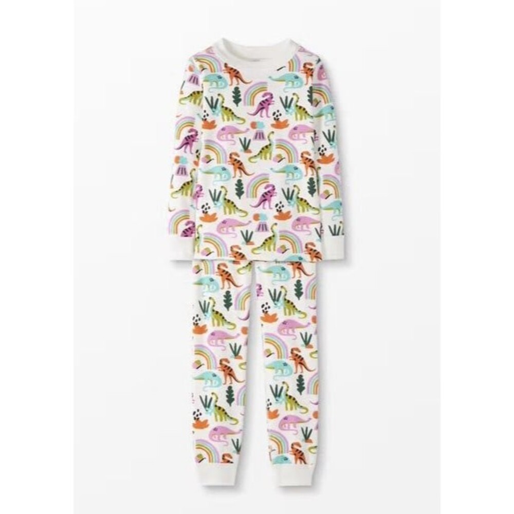 Hanna Andersson Long Pajamas, Rainbow Dinos, Size 5T